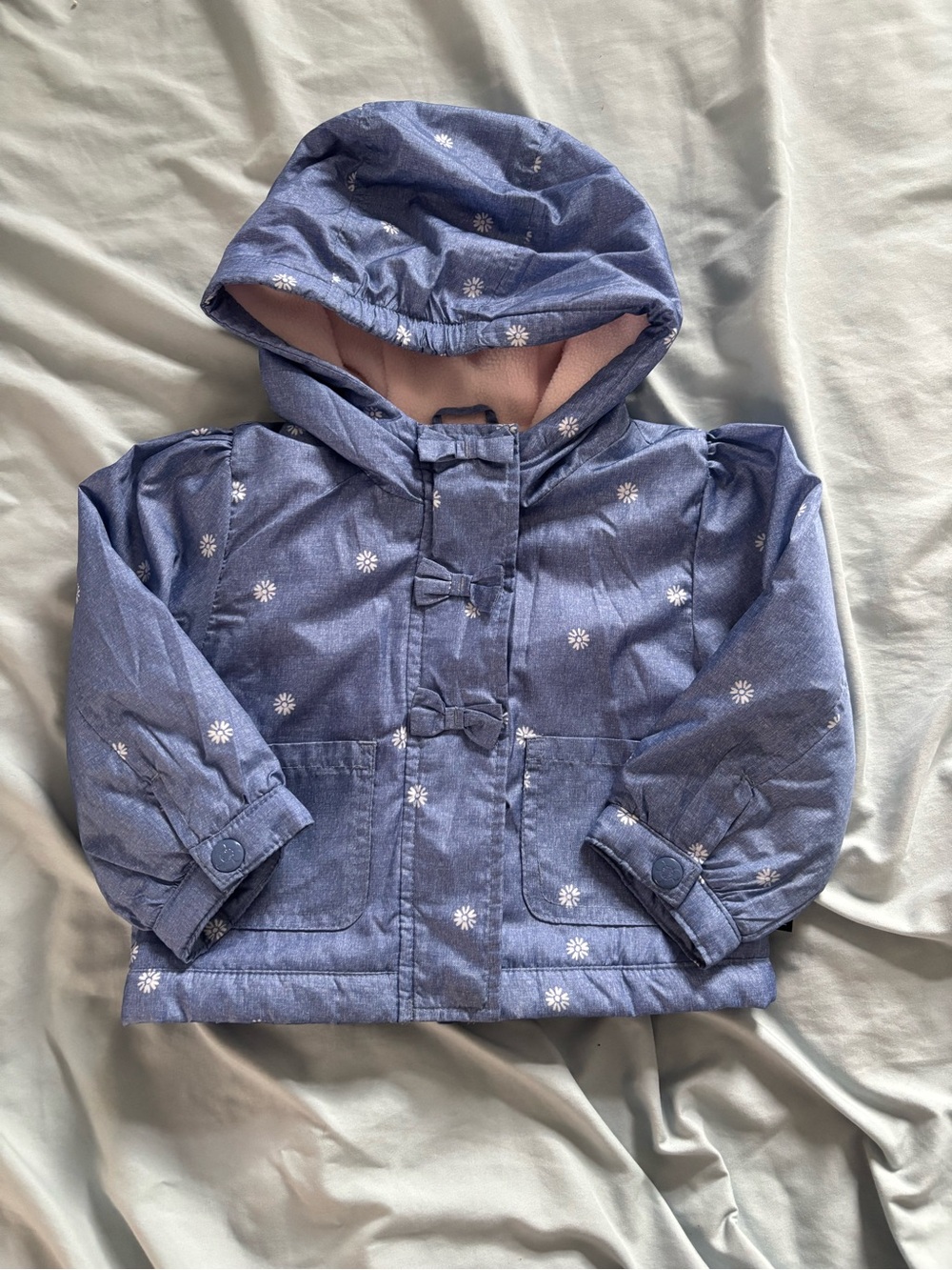 Toddler Girl Hooded Floral-Print Blue Fall/Spring Insulated Coat